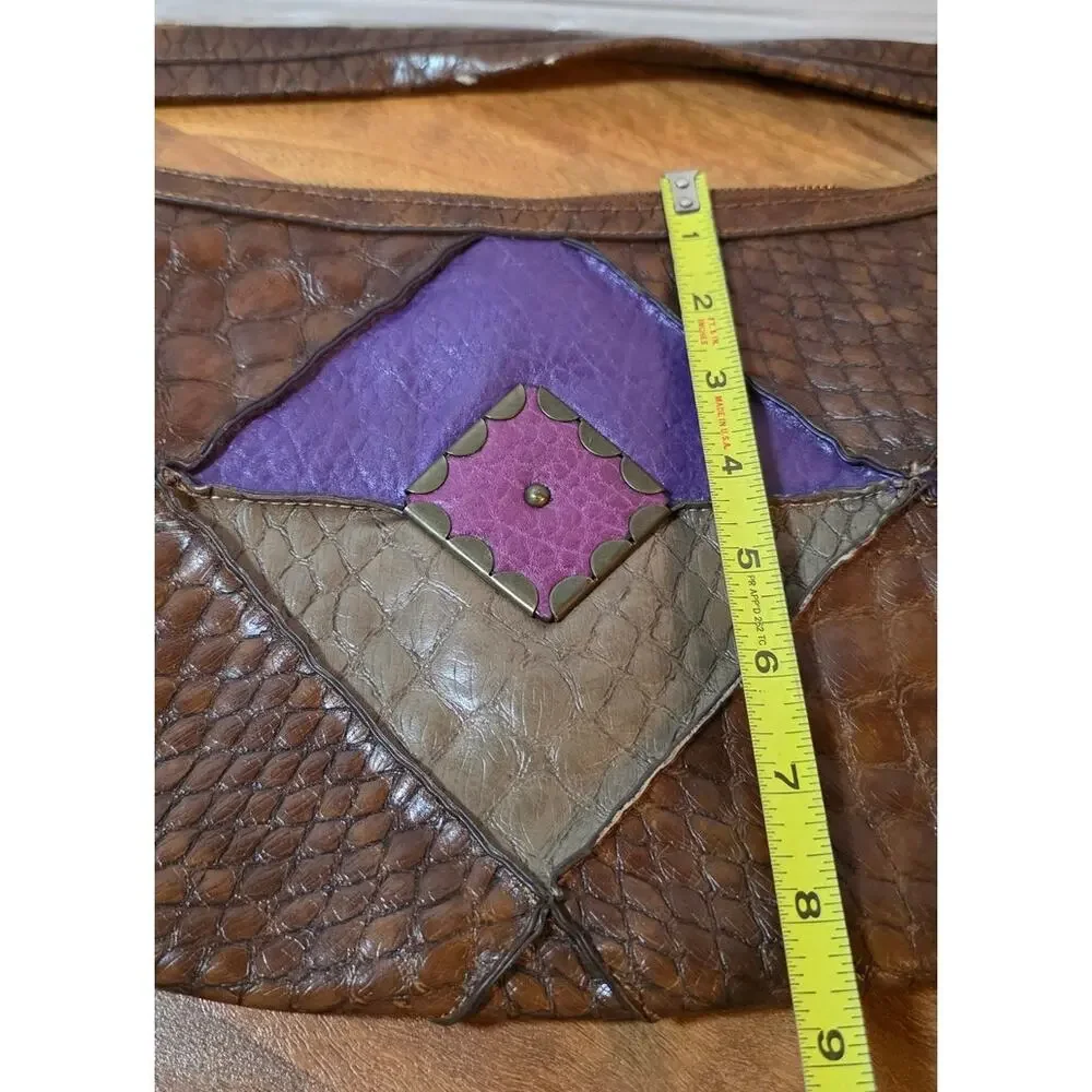 Jessica Simpson Y2K Patchwork Faux Leather Hobo Bag Purple Brown Handbag